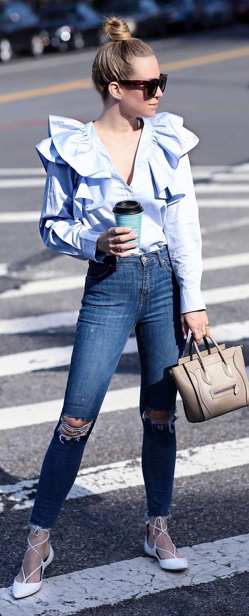 beautiful outfit: blouse + ripped jeans