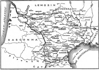 Mapa dels dialèctes lengadocians de l'occitan, extracha de la Gramatica occitana d'Alibèrt