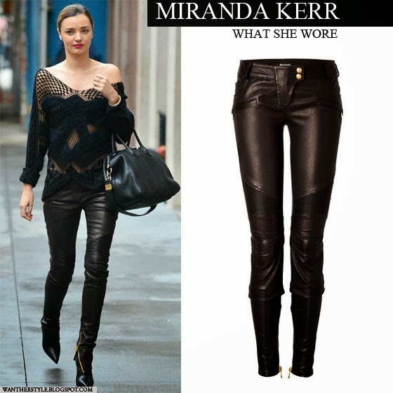 justere Bred vifte mini WHAT SHE WORE: Miranda Kerr in black leather Balmain pants in New York on  December 19 ~ I want her style - What celebrities wore and where to buy it.  Celebrity Style