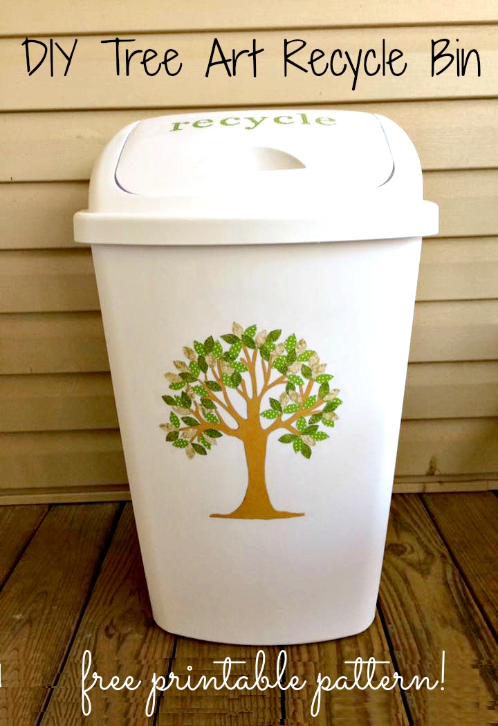 diy tree art recycling bin trash can and free printable pattern