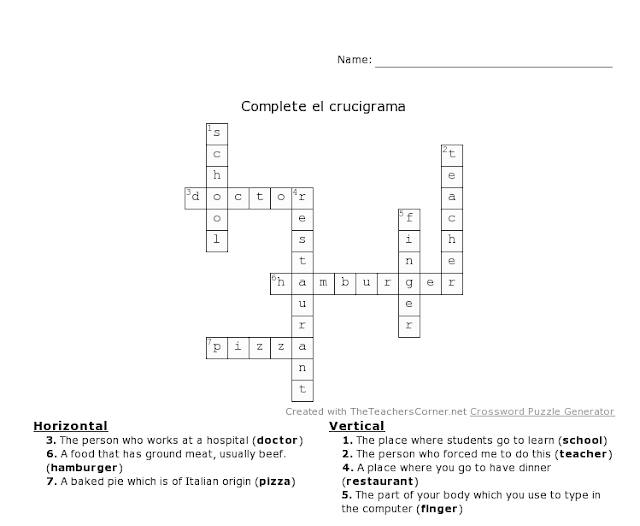 Bookworm English Crossword activity
