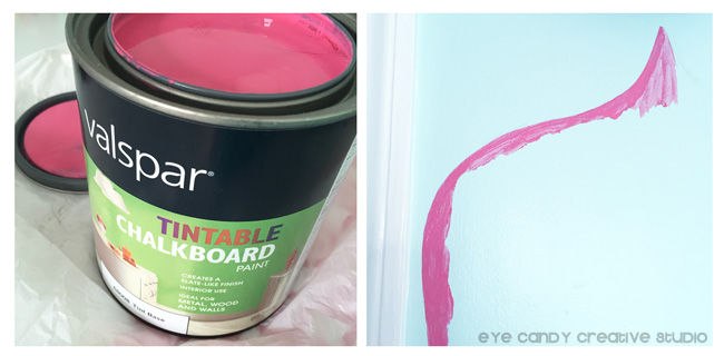 paining the custom chalkboard wall, Valspar chalkboard paint, hot pink