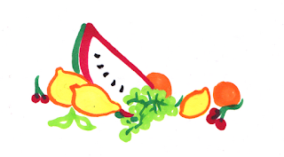 fruit, copic markers, lemon, watermelon, illustration