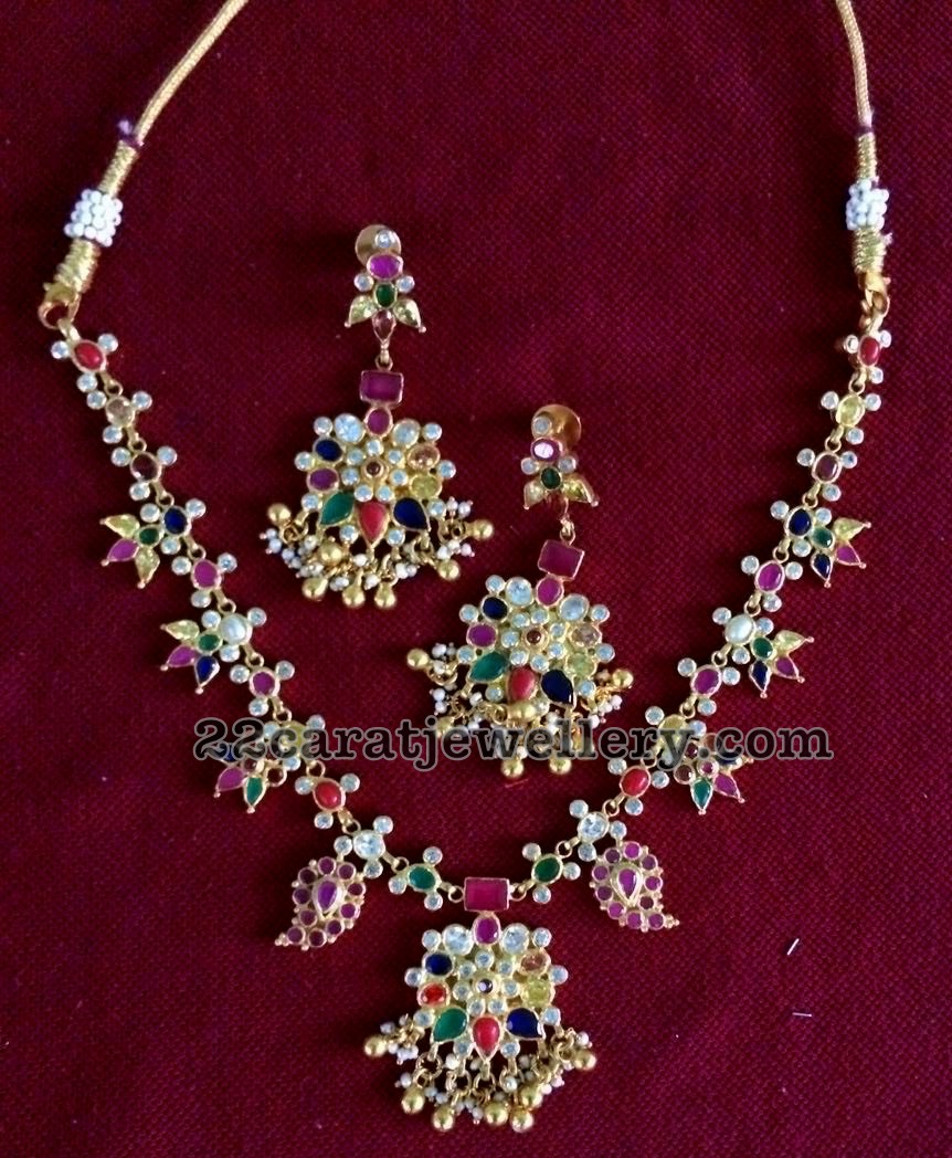 Navaratan Necklace in SIlver Jewellery Designs