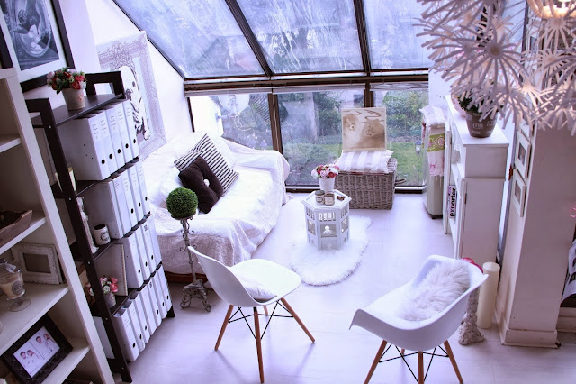 Decoração home office romântico e shabby chic da blogueira. Blog Achados de Decoração