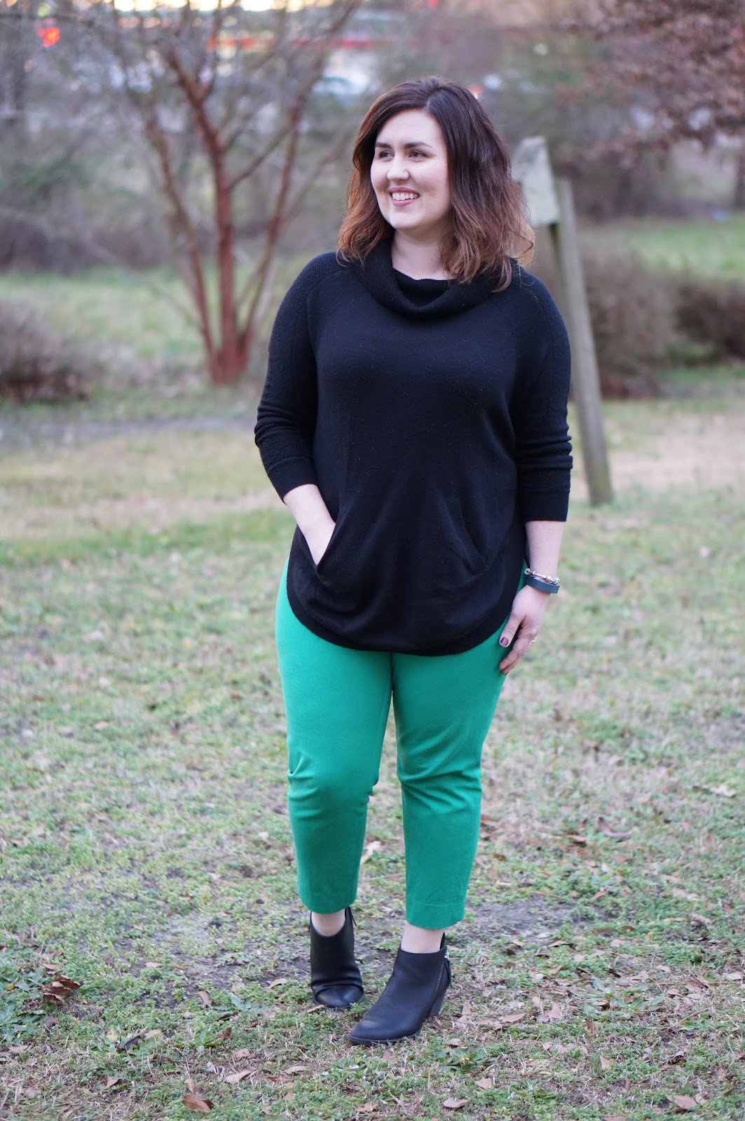 Rebecca Lately Colorblocking Kate Spade Studs Fate Stitch Fix Sweater Banana Republic Ankle Pants Target Jameson Booties
