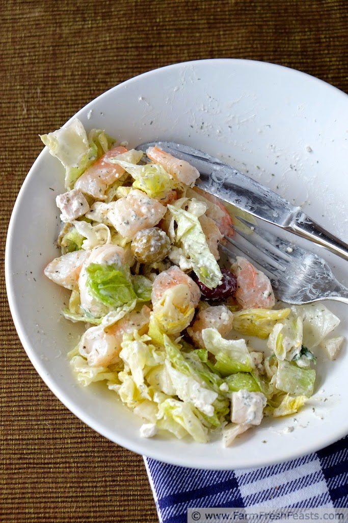 picture of Mediterranean shrimp salad after being tossed together