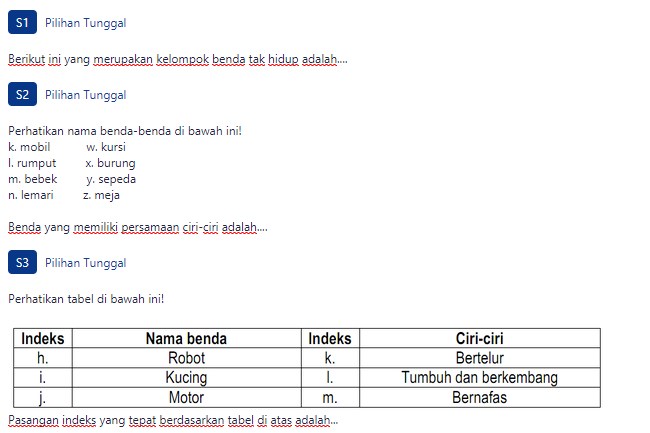 Contoh Soal mengidentifikasi bendabenda di sekitar