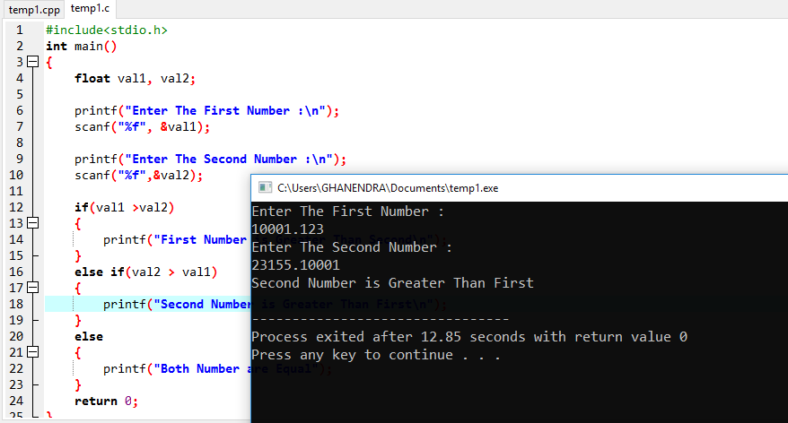 C Program For Check Greater Among Two Number