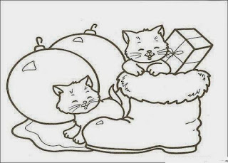 desenho gatos dentro da bota de natal  para pintar
