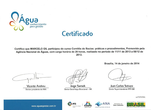 CERTIFICADO DA AGÊNCIA NACIONAL DE ÁGUAS / 2014