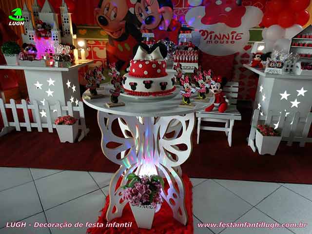 Tema de aniversário infantil Minnie Mouse - mesa decorada provençal - festa infantil