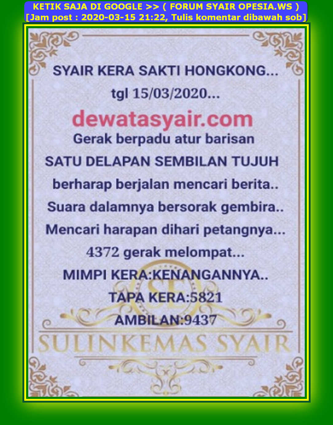 1 New Message Kode Syair Hongkong 15 Maret 2020 Forum Syair Togel Hongkong Singapura Sydney