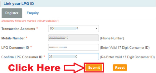 how to link lpg id with sbi bank account
