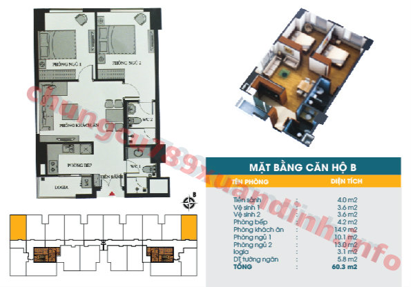 Thiết kế căn hộ B - Tòa CT2 - Diện tích 60.3m2 Chung cư 789 Xuân Đỉnh Thiết kế căn hộ B - Tòa CT2 - Diện tích 60.3m2 Chung cư 789 Xuân Đỉnh