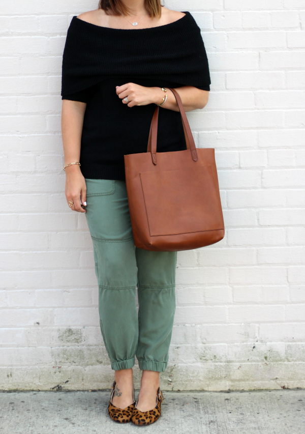 how to dress for fall, loft sweater, loft cargo pants, madewell tote, north carolina blogger, style on a budget