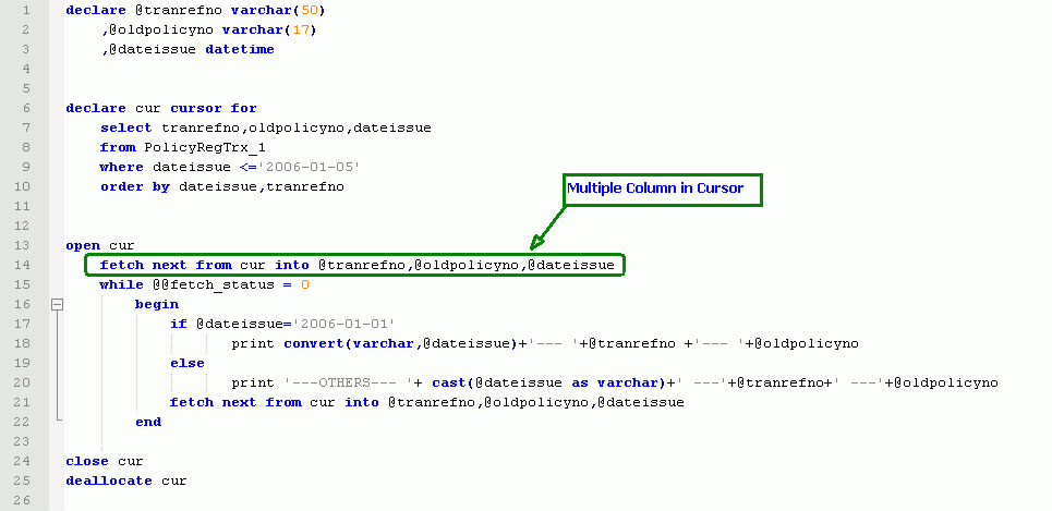 sharing: Example How To Select Multiple Column in SQL Using Cursor