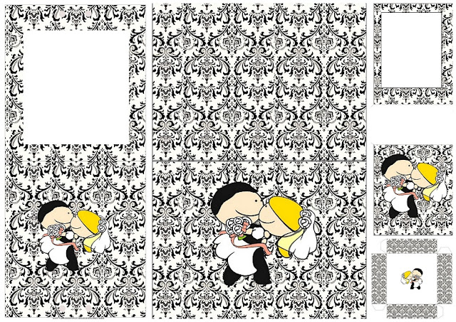 Divertido Novio Cargando a la Novia en Damascos en Blanco y Negro: Mini Kit para Imprimir Gratis. 