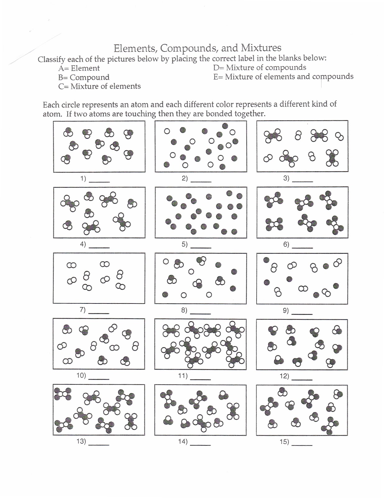 Elements Compounds And Mixtures Worksheet Answers