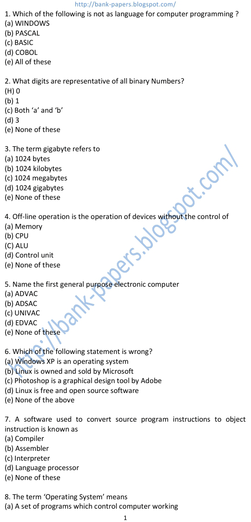 bank computer awareness questions bank computer awareness questions