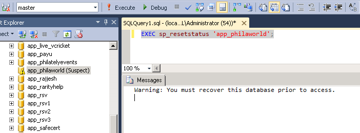 How to remove SUSPECT mode from SQL Server database? - AspTricks.net