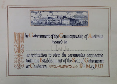 Inside left of official invitation to Leslie Lott, 9 May 1927