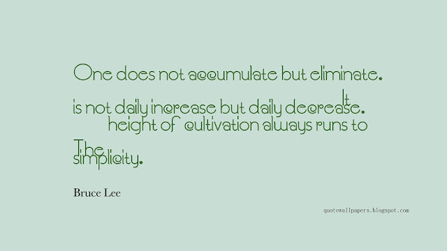 One does not accumulate but eliminate. It is not daily increase but daily decrease. The height of cultivation always runs to simplicity. —Bruce Lee