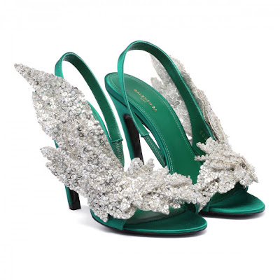 Giày cao gót Balenciaga Ladies Slash Heel Sandals Embellished-green-slash-heel-sandals