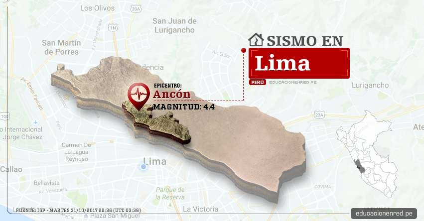 Temblor en Lima de 4.4 Grados (Hoy Martes 31 Octubre 2017) Sismo EPICENTRO Ancón - Callao - IGP - www.igp.gob.pe