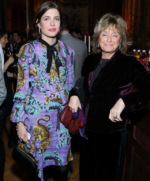 Charlotte Casiraghi wears Gucci Ruffled Floral-Print Silk Crepe Dress - Gucci Resort 2017 Collection at VanityFairFrance Dinner