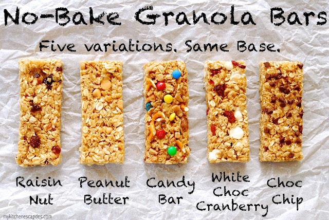 No-bake granola bars are perfect summer snacks! Plus kids can customize their granola bars by putting whatever they want in them.
