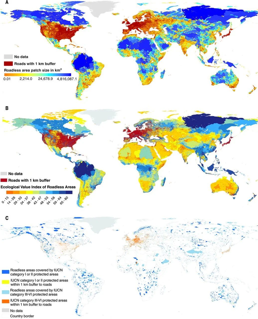 Roadless areas in the world
