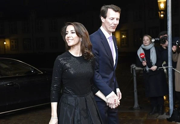 Crown Princess Mary wore Rochas Black Pleated Jacquard Skirt
