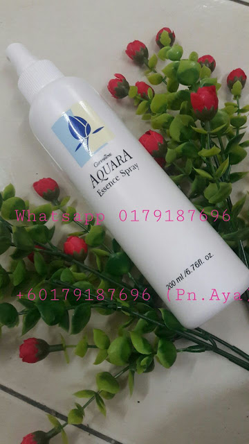 AQUARA ESSENCE SPRAY yang boleh menjadikan solekan anda tahan lebih lama (sembur sebelum atau selepas solekan). Sesiapa yang ada masalah resdung , mudah mengantuk boleh cuba produk ini. Ia juga dapat membantu melembapkan kulit yang kering, menyeimbangkan kulit dan mengurangkan kesan dedahan kulit pada pencemaran sekeliling dan sinaran UV Kelebihan-kelebihan Aquara : *Melembapkan kulit yang kering *Menyeimbangkan kulit *Mengurangkan kesan dedahan kulit pada pencemaran sekeliling dan sinaran UV *Memberikan kelembutan pada kulit wajah *Mengurangkan rasa mengantuk *Membantu memulihkan resdung *Menjadikan solekan lebih tahan lama (sembur sebelum dan selepas solekan) *Mencantikan solekan * Membantu menyeimbangkan warna kulit muka *Memberikan kelembutan dan kebersihan pada kulit serta menambahkan kelembapan agar kulit sentiasa segar dan bersih sepanjang hari Dapatkan Aquara Essance Spray Keluaran Giffarine Yang Berfungsi Sebagai Penyegar Muka Dan Ia Mampu Untuk Mengunci Solekan Anda Serta Sesuai Digunakan Pada Bila-Bila Masa. HARGA: 1 BOTOL RM18 (+ CAJ POSLAJU RM6 S/M..RM9 S/S) WHATSAPP 0179187696