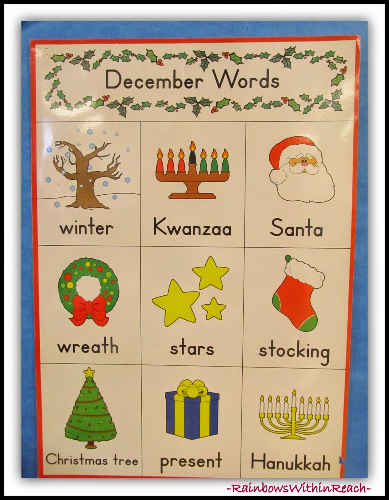 December Word Chart from Christmas Bulletin Board RoundUP at RainbowsWithinReach