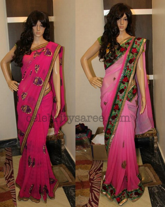 Georgette Sarees with Pink Color - Saree Blouse Patterns