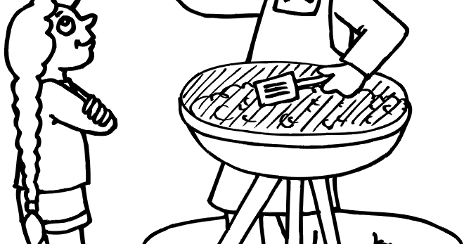 Coloring Pages : Father and Son Make A BBQ