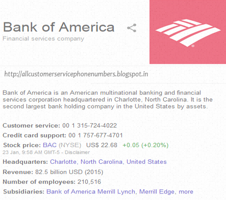 bank of america customer support phone hours
