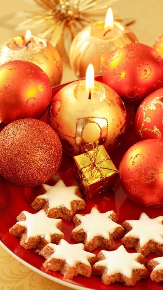 Christmas Decorations Candles Cookies Red  Galaxy Note HD Wallpaper