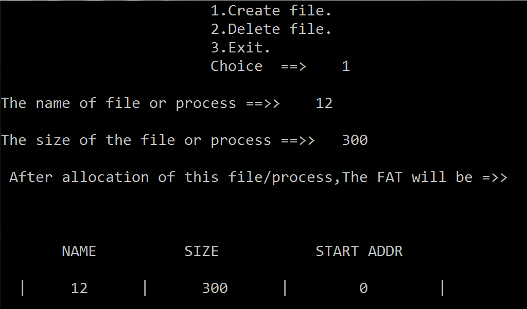 C code for File Allocation Table(FAT)