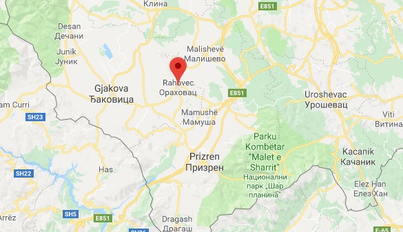 Rahovec's new reserves of gold with up to 7.97 grams per ton of raw minerals according to a Serbian party Rahovec map, google screenshot