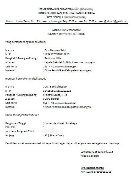 Contoh Surat Rekomendasi Terbaru Cara Buat Surat