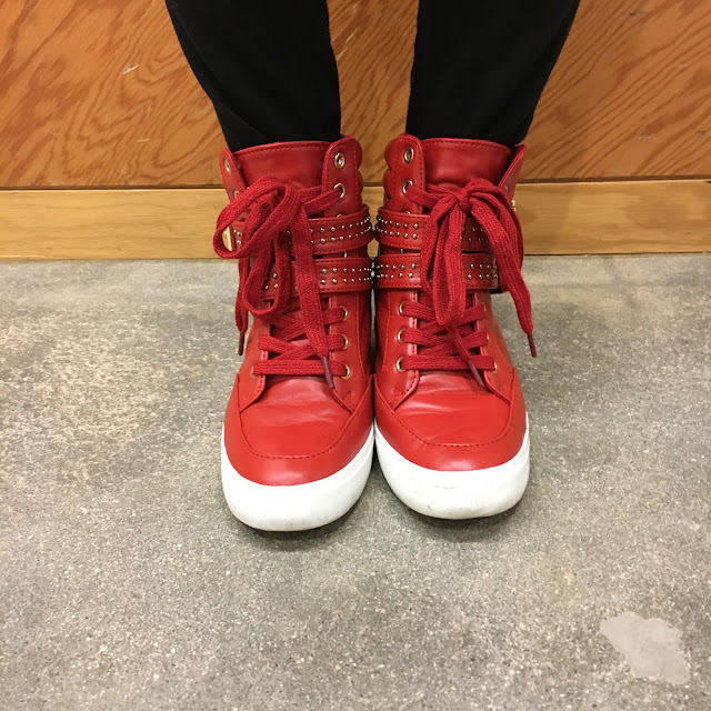 JustFab, JustFab Red Studded Wedge Sneakers, #TuesdayShoesday, shoes, sneakers