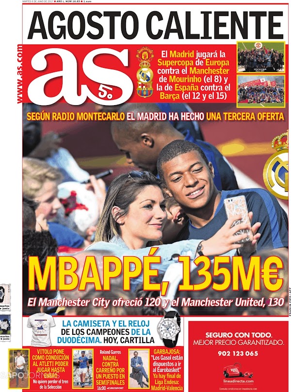 Real Madrid, AS: "Mbappé, 135M€"