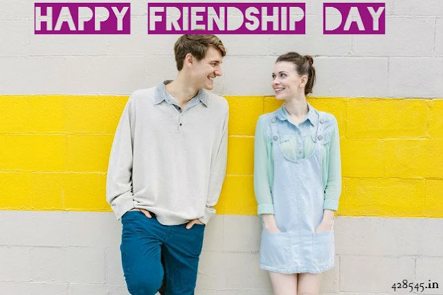 Yellow wall write happy friendship day 2018 with two friends