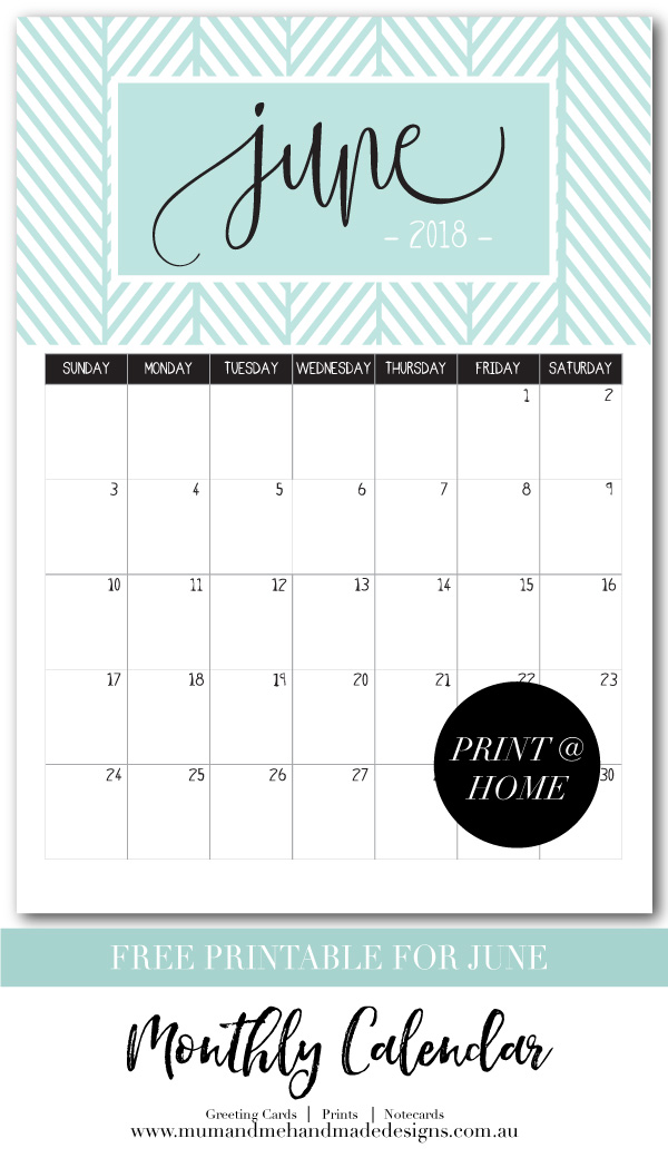 Free Printable Calendar for June by Mum and Me Handmade Designs