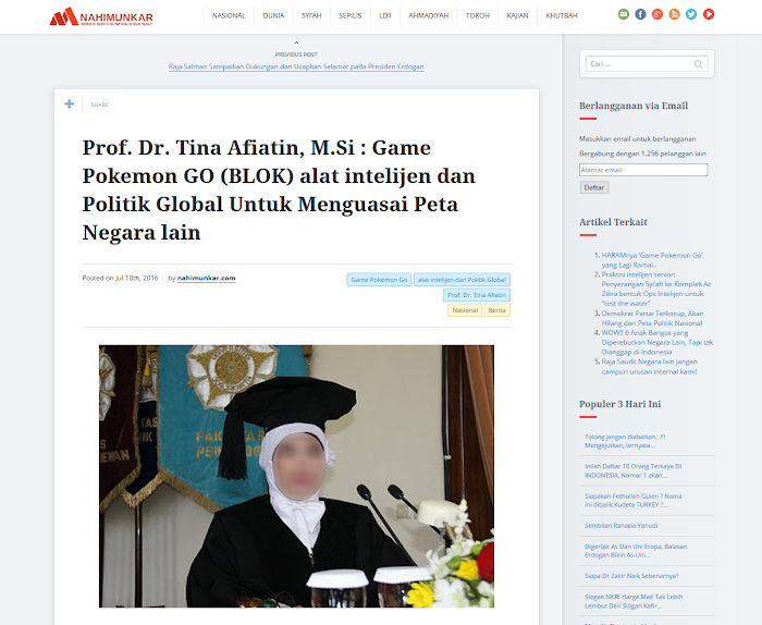 Dr. Tina Afiatin, M.Psi: Ancaman Serius dari Game Pokemon GO (BLOK)!