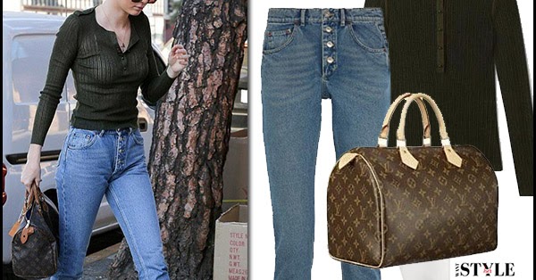 Kendall Jenner in henley top, jeans and white boots in LA on December 6 ~ I  want her style - What celebrities wore and where to buy it. Celebrity Style