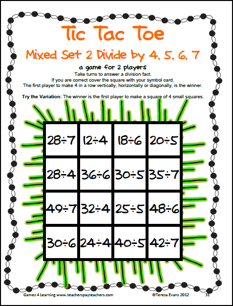 Fun Games 4 Learning: Giving Away Tic Tac Toe Math Fun - It's FREE for