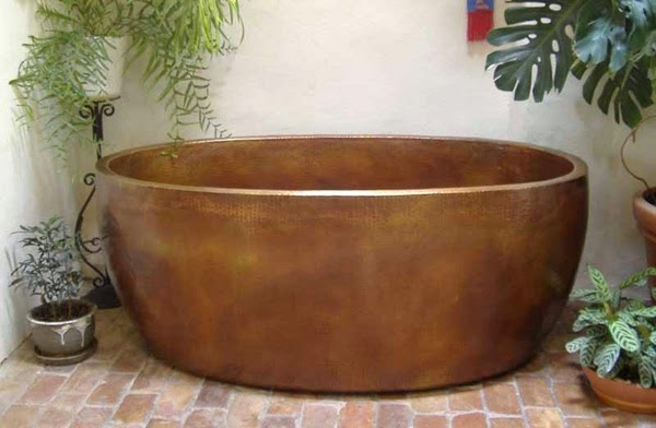 impressive bathroom with copper tub